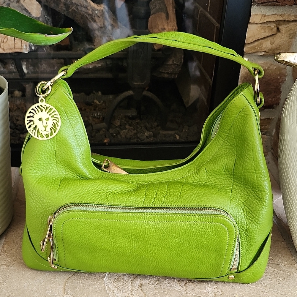 NWT Anne Klein Apple Green Hobo Bag with Lion Charm